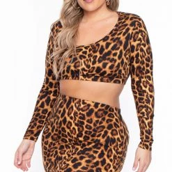 Curvy Sense Plus Size Mya Leopard Matching Set - Brown Sets