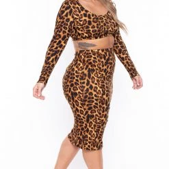 Curvy Sense Plus Size Mya Leopard Matching Set - Brown Sets