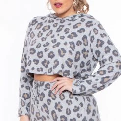 Curvy Sense Sets Plus Size Nisha Leopard Lounge Set - Gray