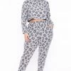 Curvy Sense Sets Plus Size Nisha Leopard Lounge Set - Gray 2 Curvy Sense Sets Plus Size Nisha Leopard Lounge Set - Gray