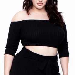 Curvy Sense Plus Size Off The Shoulder Matching Set - Black Back In Stock
