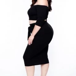 Curvy Sense Plus Size Off The Shoulder Matching Set - Black Back In Stock