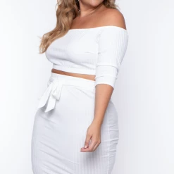 Curvy Sense Matching Sets Plus Size Off The Shoulder Matching Set - Ivory