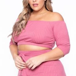 Curvy Sense Matching Sets Plus Size Off The Shoulder Matching Set - Mauve 11 Curvy Sense Matching Sets Plus Size Off The Shoulder Matching Set - Mauve