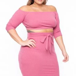Curvy Sense Matching Sets Plus Size Off The Shoulder Matching Set - Mauve
