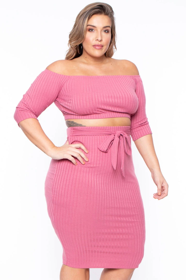 Curvy Sense Matching Sets Plus Size Off The Shoulder Matching Set - Mauve 4 Curvy Sense Matching Sets Plus Size Off The Shoulder Matching Set - Mauve