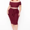 Curvy Sense Matching Sets Plus Size Off The Shoulder Textured Matching Set - Burgundy 2 Curvy Sense Matching Sets Plus Size Off The Shoulder Textured Matching Set - Burgundy