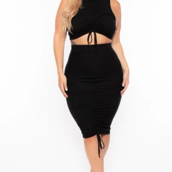 Curvy Sense Plus Size Sora Crop Top & Skirt Set - Black