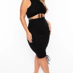 Curvy Sense Plus Size Sora Crop Top & Skirt Set - Black
