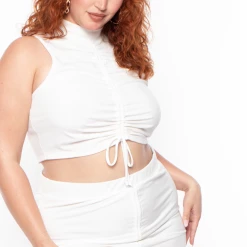 Curvy Sense Plus Size Sora Crop Top & Skirt Set - Ivory Matching Sets