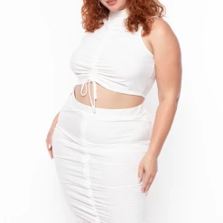 Curvy Sense Plus Size Sora Crop Top & Skirt Set - Ivory Matching Sets