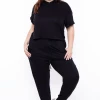 Curvy Sense Matching Sets Plus Size Stelle Crop Hoodie & Joggers Set - Black