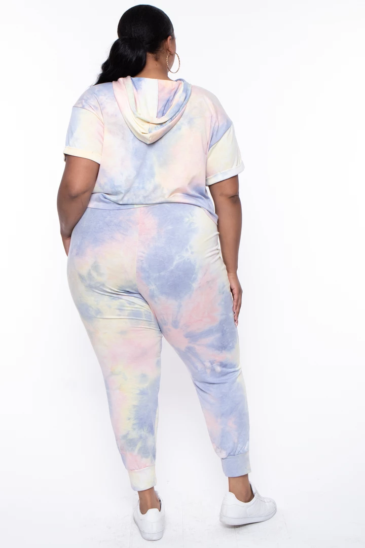 Curvy Sense Plus Size Stelle Tie Dye Crop Hoodie & Joggers Set - Yellow Matching Sets 6 Curvy Sense Plus Size Stelle Tie Dye Crop Hoodie & Joggers Set - Yellow Matching Sets