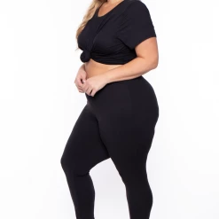 Curvy Sense Plus Size Sugar Tee And Leggings Set - Black