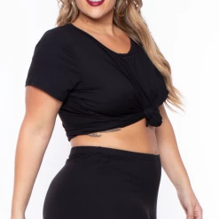 Curvy Sense Plus Size Sugar Tee And Leggings Set - Black