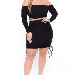 Curvy Sense Plus Size Tiffany Matching Skirt Set- Black Sets