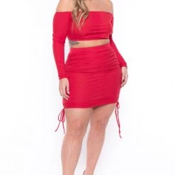 Curvy Sense Sets Plus Size Tiffany Matching Skirt Set- Red