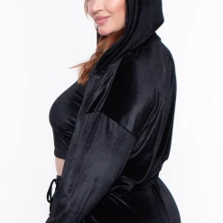 Curvy Sense Sale Plus Size Yvonne Velour Hoodie Jacket - Black