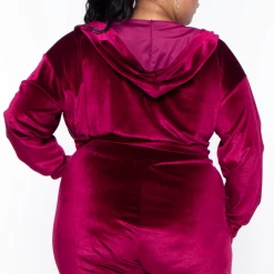 Curvy Sense Sale Plus Size Yvonne Velour Hoodie Jacket - Burgundy