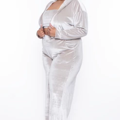 Curvy Sense Plus Size Yvonne Velour Hoodie Jacket - Stone Sale