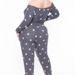Curvy Sense Plus Size Zaira Starry Loungewear - Gray