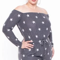 Curvy Sense Plus Size Zaira Starry Loungewear - Gray
