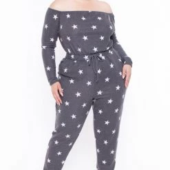 Curvy Sense Plus Size Zaira Starry Loungewear - Gray