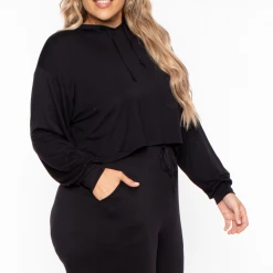 Curvy Sense Plus Size Rachel Hoodie & Jogger Set - Black Matching Sets 9 Curvy Sense Plus Size Rachel Hoodie & Jogger Set - Black Matching Sets