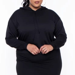 Curvy Sense Essential Mix Plus Size Essential Cropped Hoodie - Black
