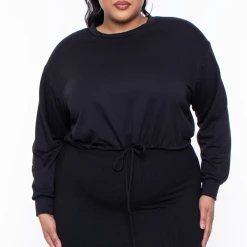 Curvy Sense Essential Mix Plus Size Essential Cropped Pullover Sweatshirt - Black