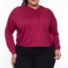 Curvy Sense Essential Mix Plus Size Essential Cropped Hoodie - Burgundy