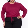 Curvy Sense Essential Mix Plus Size Essential Cropped Pullover Sweatshirt - Burgundy