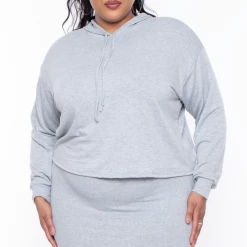 Curvy Sense Plus Size Essential Cropped Hoodie - Heather Grey