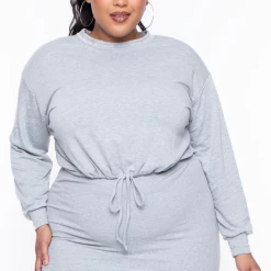 Curvy Sense Plus Size Essential Cropped Pullover Sweatshirt - Heather Grey