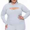 Curvy Sense Plus Size Essential Cut Out Hoodie - Heather Grey Essential Mix