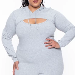 Curvy Sense Plus Size Essential Cut Out Hoodie - Heather Grey Essential Mix