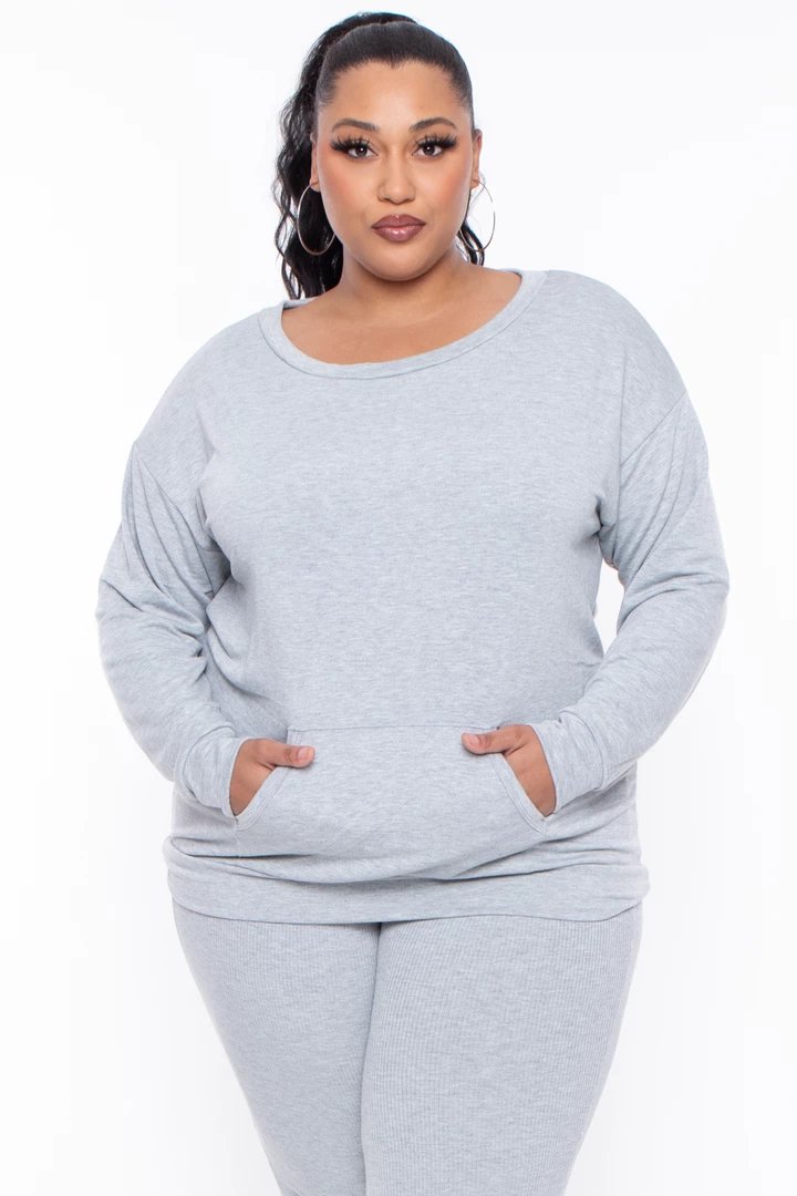 Curvy Sense Plus Size Essential Sweatshirt Pullover - Heather Grey Essential Mix 3 Curvy Sense Plus Size Essential Sweatshirt Pullover - Heather Grey Essential Mix