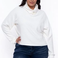 Curvy Sense Plus Size Elva Cowl Neck Faux Cashmere Sweater - Ivory Tops