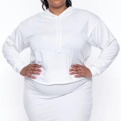 Curvy Sense Essential Mix Plus Size Essential Cropped Hoodie - Ivory