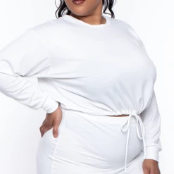 Curvy Sense Essential Mix Plus Size Essential Cropped Pullover Sweatshirt - Ivory