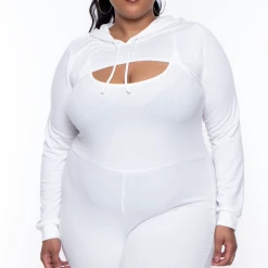 Curvy Sense Essential Mix Plus Size Essential Cut Out Hoodie - Ivory
