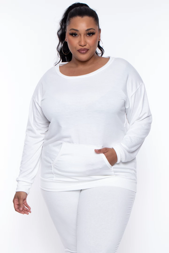 Curvy Sense Plus Size Essential Sweatshirt Pullover - Ivory 3 Curvy Sense Plus Size Essential Sweatshirt Pullover - Ivory
