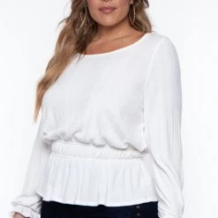 Curvy Sense Tops Plus Size Yara Faux Cashmere Sweater Knit - Ivory