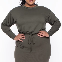 Curvy Sense Essential Mix Plus Size Essential Cropped Pullover Sweatshirt - Olive