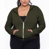 Curvy Sense Essential Mix Plus Size Essential Cropped Zip-Up Hoodie - Olive