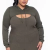 Curvy Sense Plus Size Essential Cut Out Hoodie - Olive 2 Curvy Sense Plus Size Essential Cut Out Hoodie - Olive