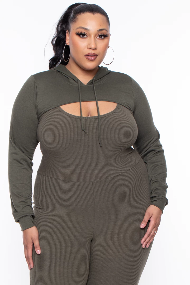 Curvy Sense Plus Size Essential Cut Out Hoodie - Olive 3 Curvy Sense Plus Size Essential Cut Out Hoodie - Olive