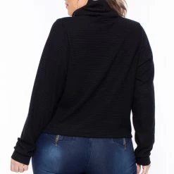 Curvy Sense Plus Size Elva Cowl Neck Faux Cashmere Sweater - Black Tops