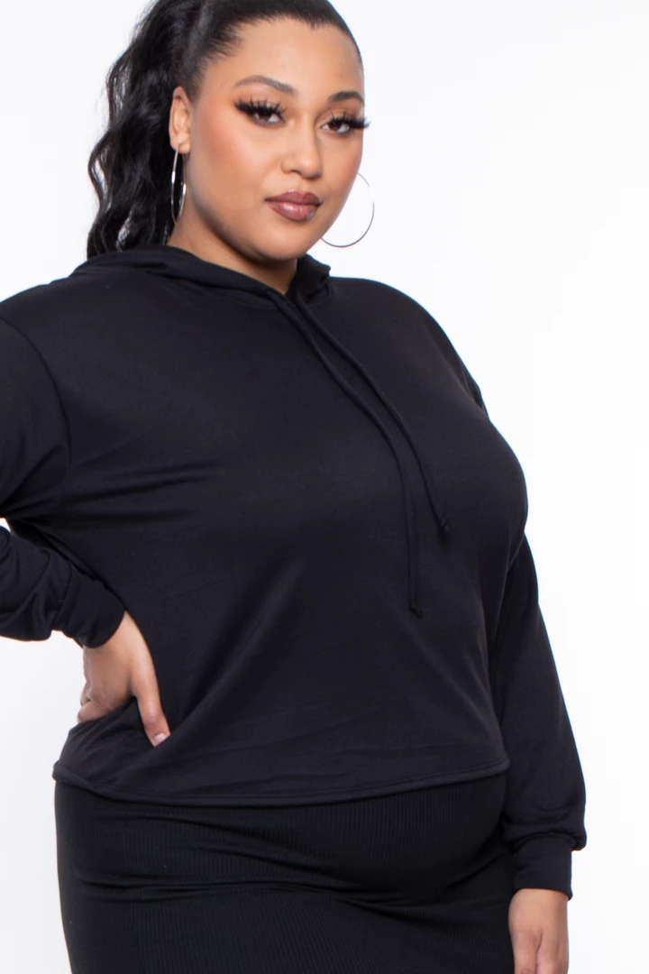 Curvy Sense Essential Mix Plus Size Essential Cropped Hoodie - Black 8 Curvy Sense Essential Mix Plus Size Essential Cropped Hoodie - Black