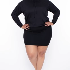 Curvy Sense Essential Mix Plus Size Essential Cropped Hoodie - Black